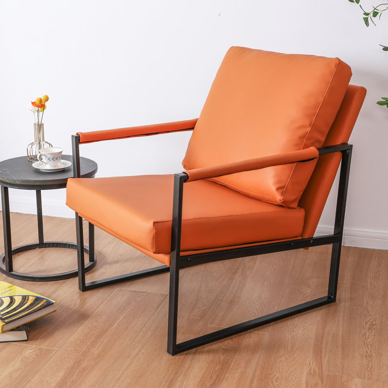 Upholstered Armchair, Orange Faux Leather