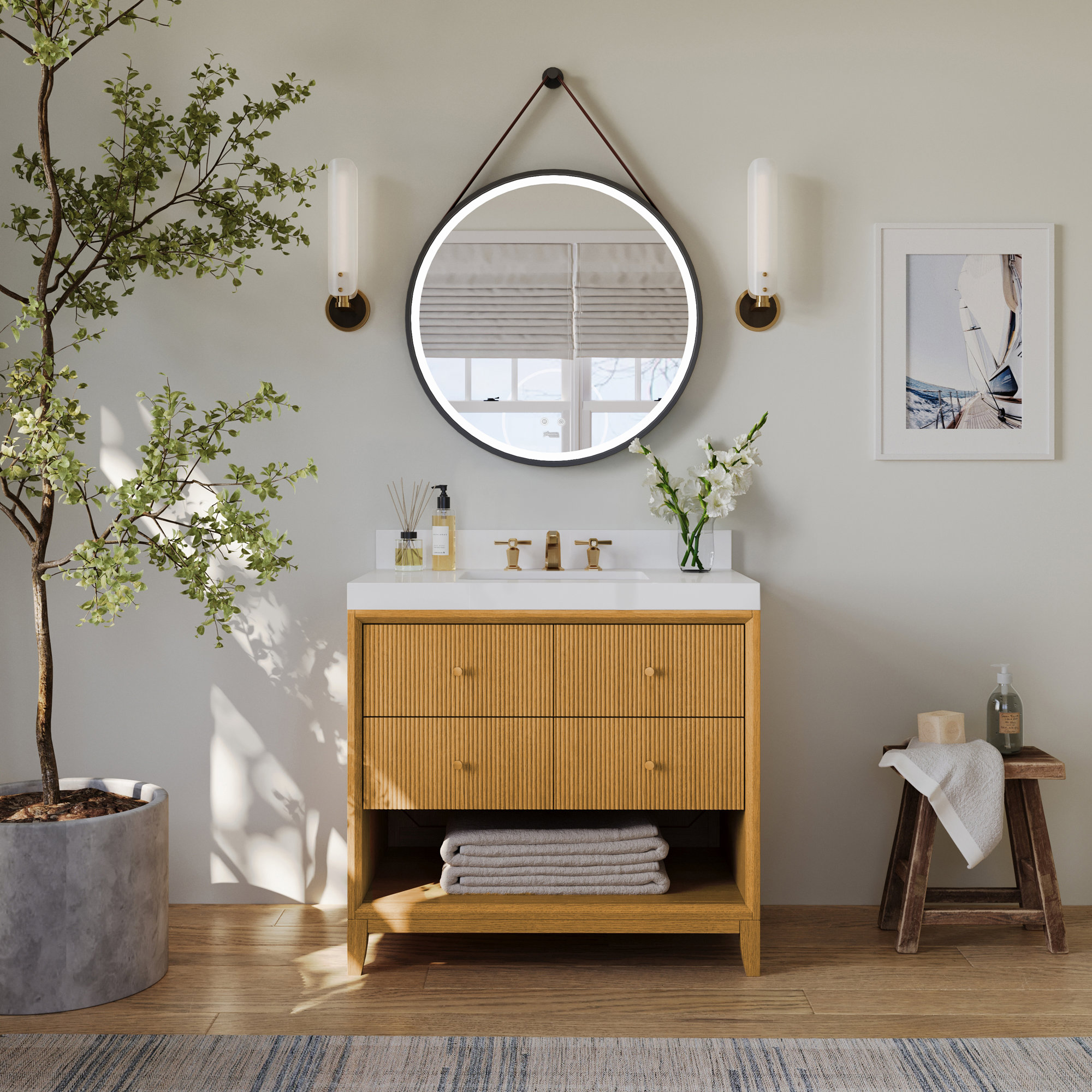 Momo Bath Vanity Set With White Quartz Vanity Top And White Undermount Basin, 36", Sienna