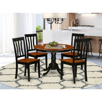 Ensemble de table de salle à manger 5 pièces pour 4 personnes comprenant une table de cuisine ronde avec piédestal et 4 chaises de salle à manger, noir et cerise