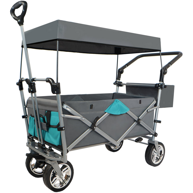 Wagon pliable à pousser et tirer avec auvent amovible, gris