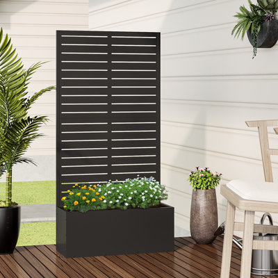 Outdoor Metal Rectangular Individual Planter Box with Trellis for Climbing Plants