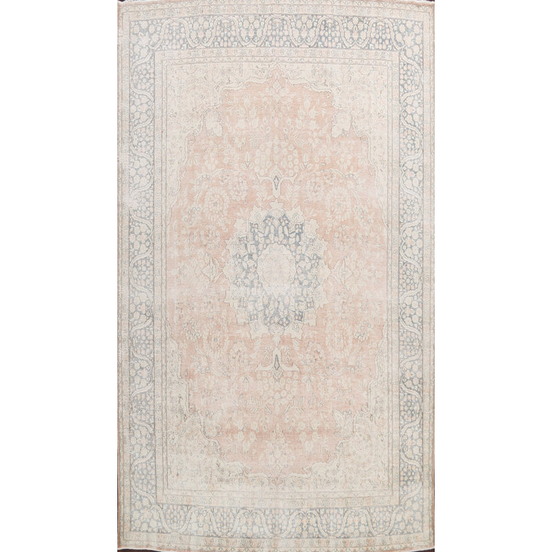 Tapis décoratif en laine noué à la main de conception unique des années 1960 Ivoire 9 pi 10 po x 13 pi 1 po