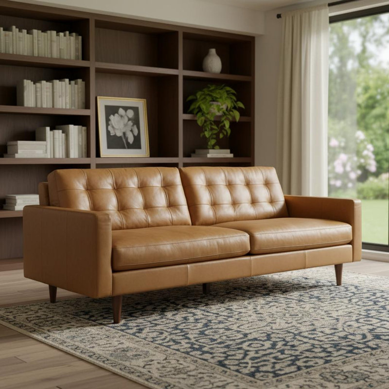 Gracie Mills 88" Brown Leather Sofa