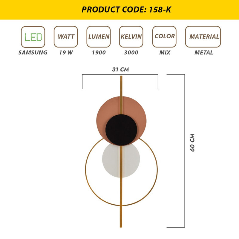 Applique à bras en métal à DEL, H 2 po x l 23,6 po x P 12,2 po