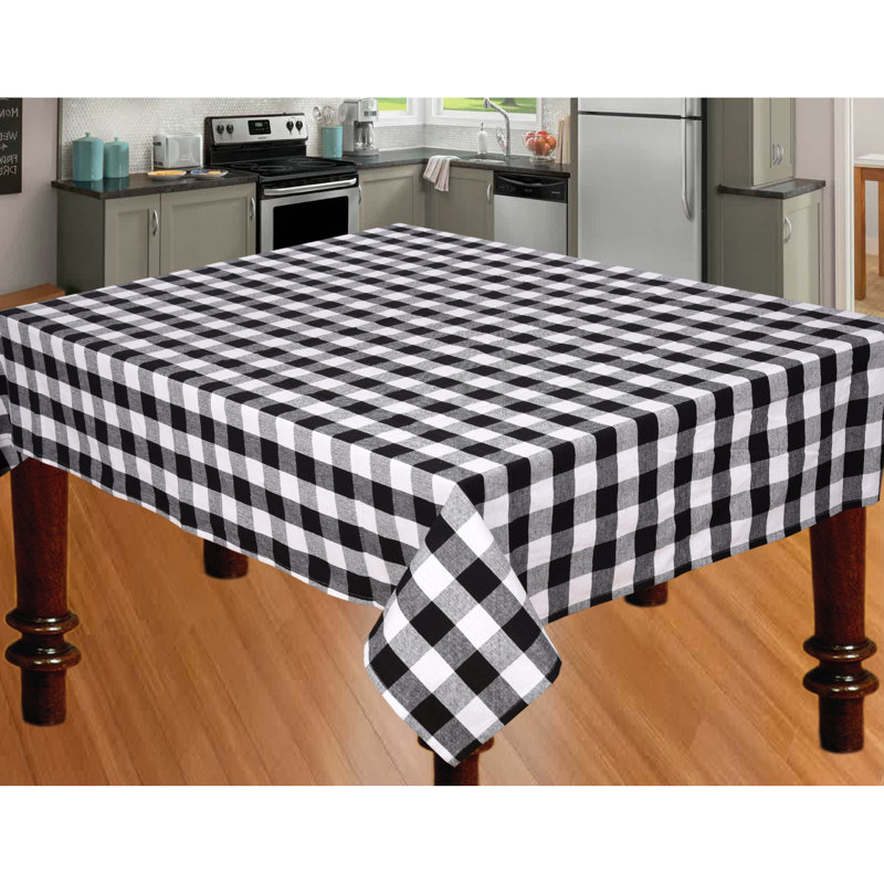 Andreas Gingham 100% Cotton Square/Oval Tablecloth, Black, 60" W x 60" L