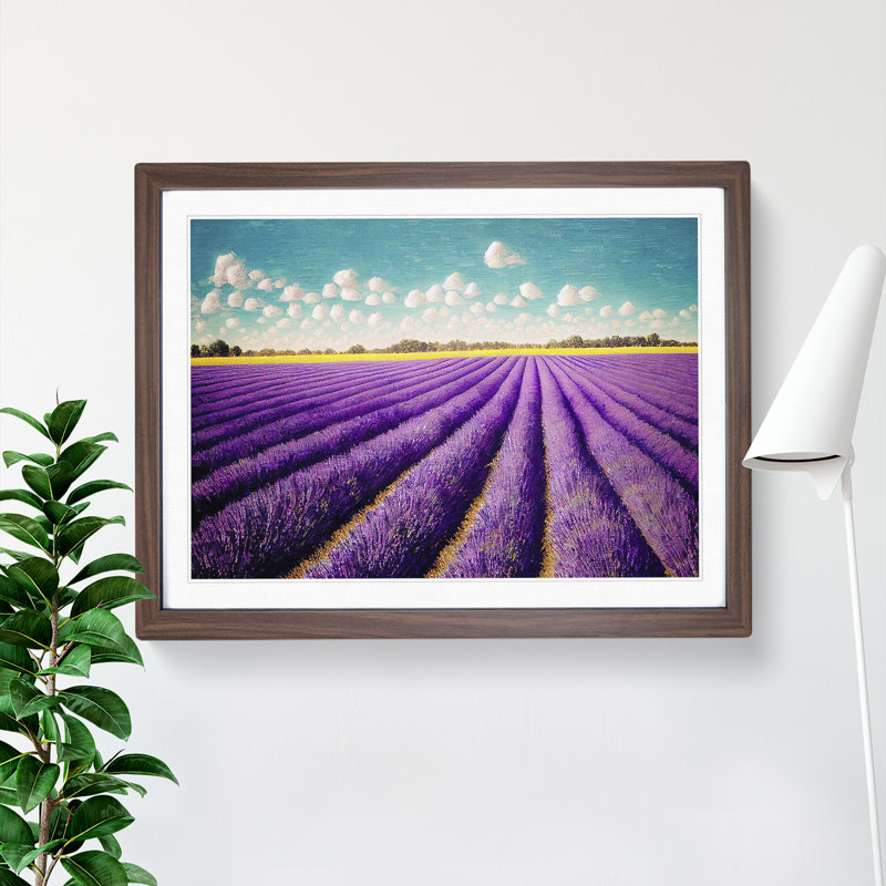 Dashing Lavender Flower Field - Framed Print, 46cm H x 64cm W x 2cm D, Walnut
