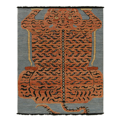 Rug & Kilim’S Modern Tiger Pictorial Rug Design In Burnt Orange And Blue
