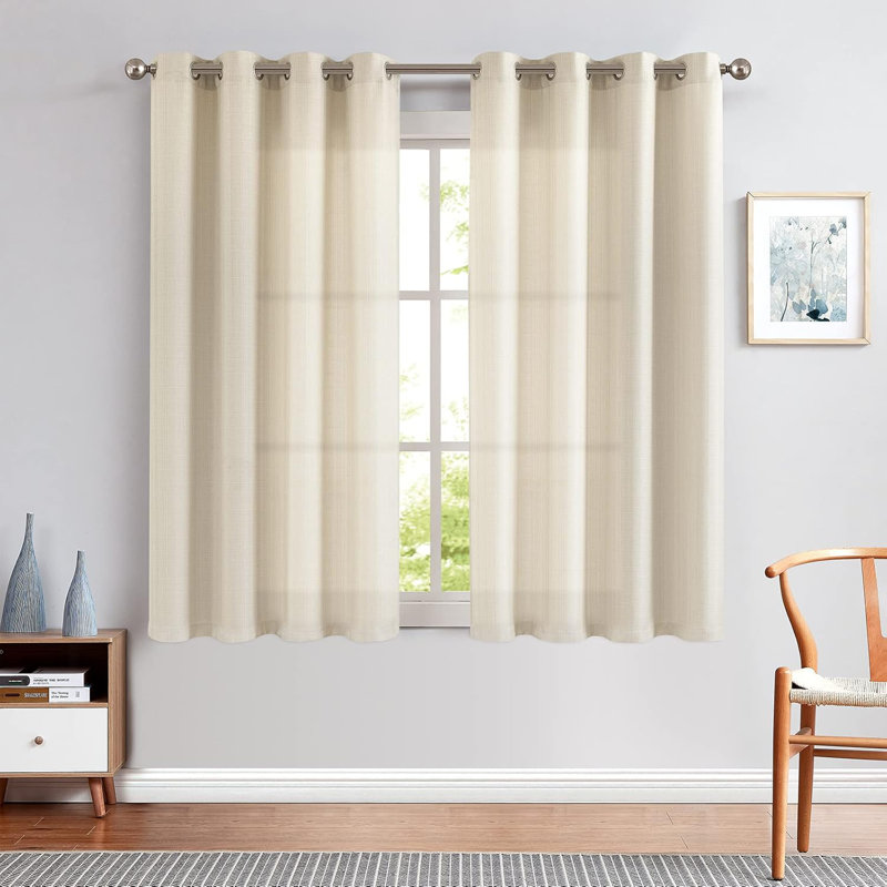 Rideaux à œillets en lin texturé, L 50 po x L 63 po, Beige