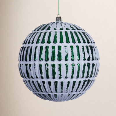 Emerald Green Etch Lines White Brush Ornament Set. Includes 4 pieces per bag.