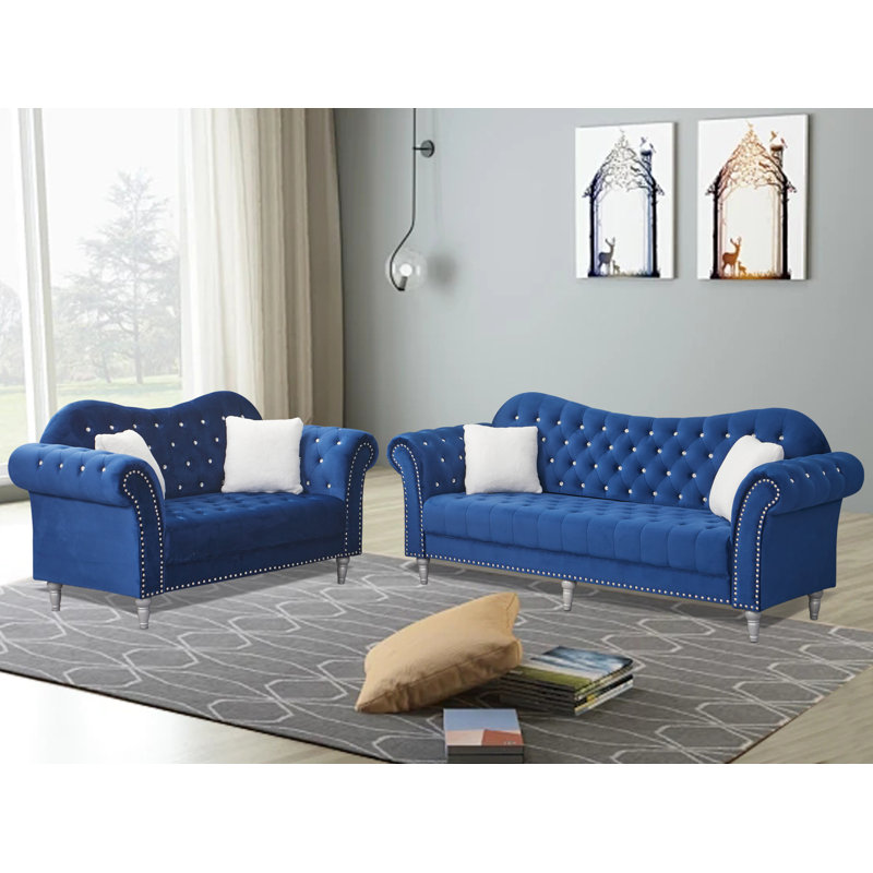 Ensemble de salon 2 pièces Kaula, Velours bleu marine