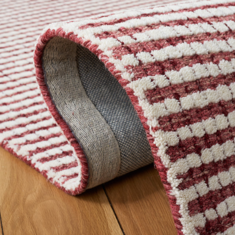 Handmade Abstract Red/Ivory Wool Rug - 4' x 6' Tufted Design