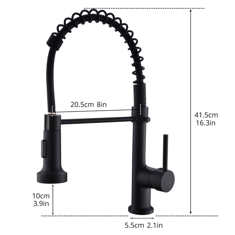 Robinet de cuisine noir avec douchette rétractable, laiton, utilisation efficace de l'eau et contrôle commercial du duvet, aux égratignures, stable