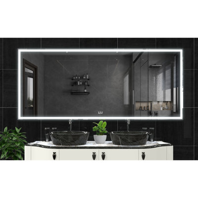 Très grand miroir mural 84 po x 36 po en aluminium 3 couleurs à DEL avec cadre en aluminium argenté, miroir lumineux complet pour la chambre à coucher et le salon