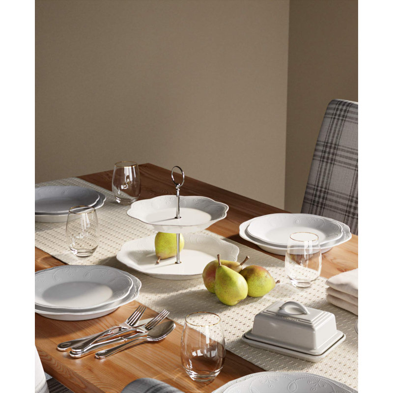 French Perle White 12-Piece Dinnerware Set