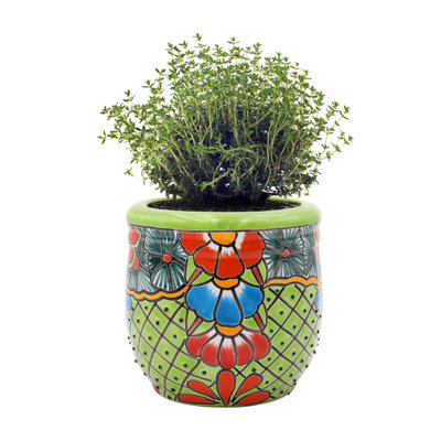 9" Green Talavera Ceramic Pot Planter