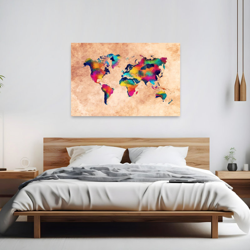 Carte du monde, art mural contemporain, H 40 po x l 60 po