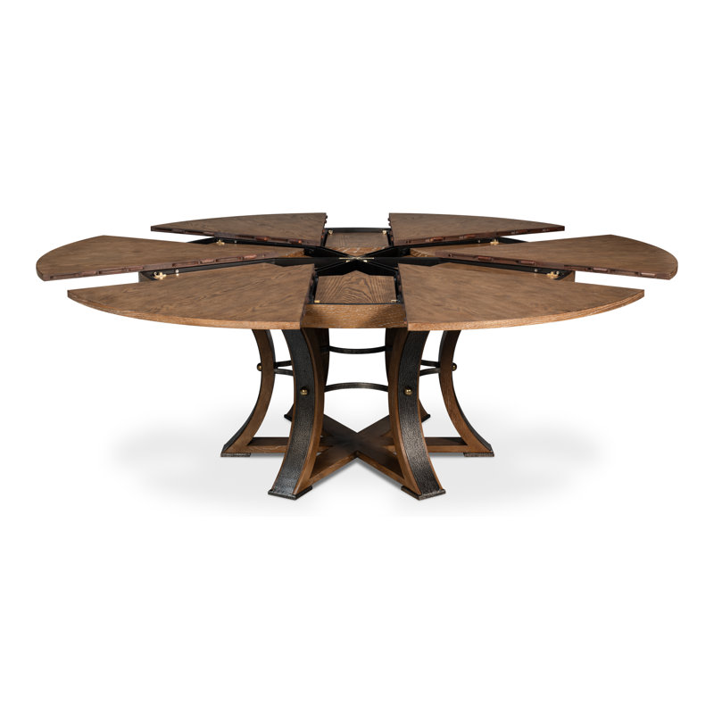Tower Round Solid Oak Dining Table, Light Mink/Dark Hammered