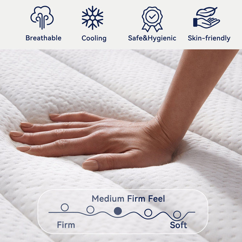 14" Slow-Recovery Memory Foam Medium Firm Gel Thick Hybrid Mattress With Motion Isolation & Temperature Regulating For Hotel, Bedroom, Apartment