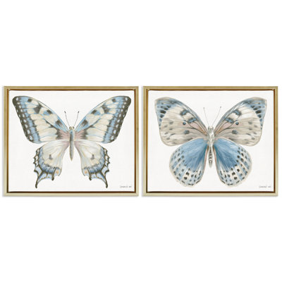 Blue Accented Butterflies 2pc Floating Frame Set, design by Danhui Nai
