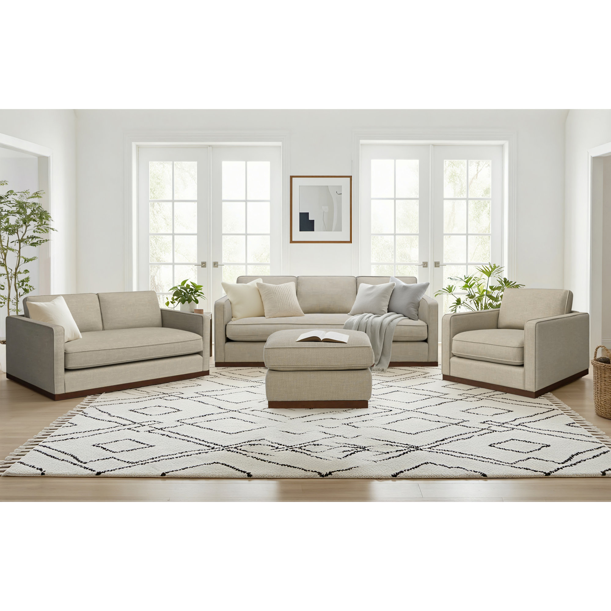Bobbi 4 Piece Upholstered Living Room Set, Effie Flax Performance Linen