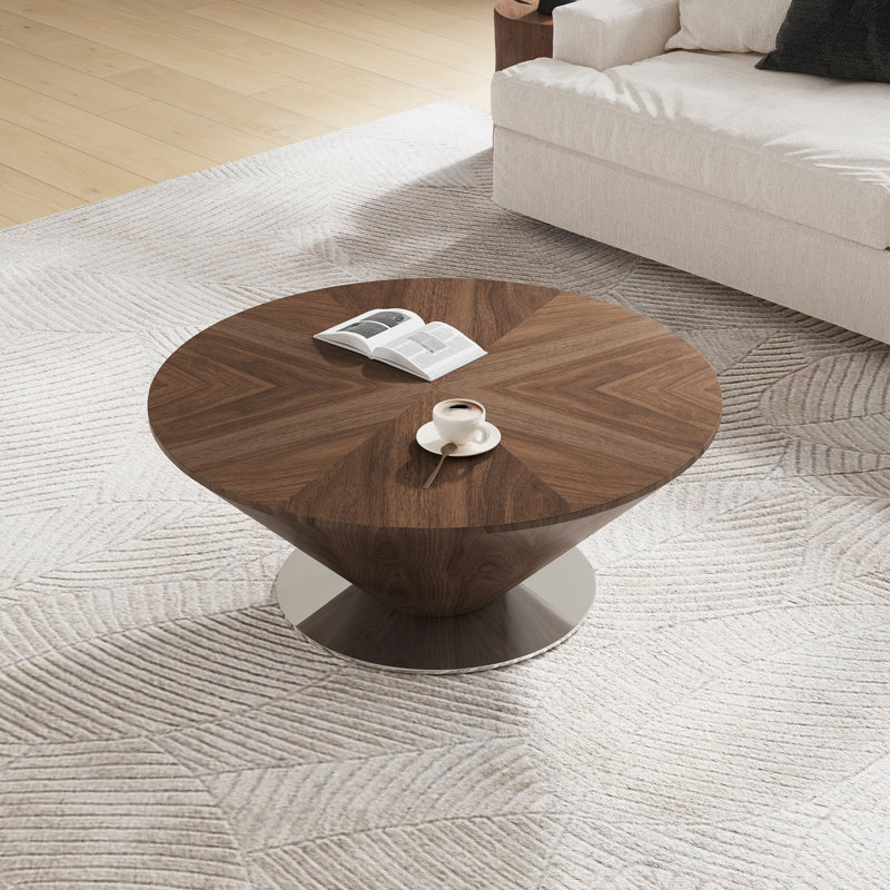 Table basse 33,46 "Mid Century Round, plateau en bois massif brun