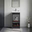 Meuble-lavabo sur pied et armoire avec lavabo en résine Syracuce, rangement compact pour salle de bain avec une porte et 2 tablettes intérieures