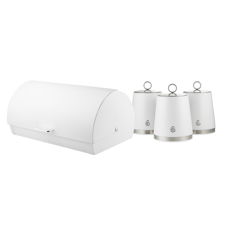 Swan Serentiy Bread Bin and Set of 3 Canisters for Coffee/Sugar/Tea 1.5L, White