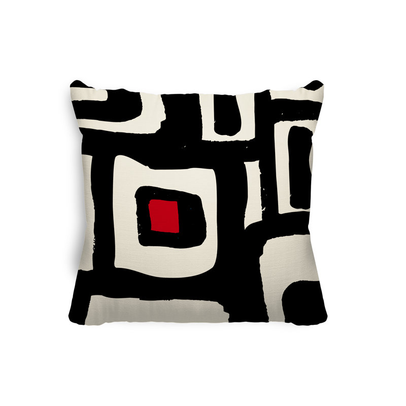 Coussin intérieur / extérieur en polyester filé Banksy, Rouge, blanc cassé, 17 po x 17 po