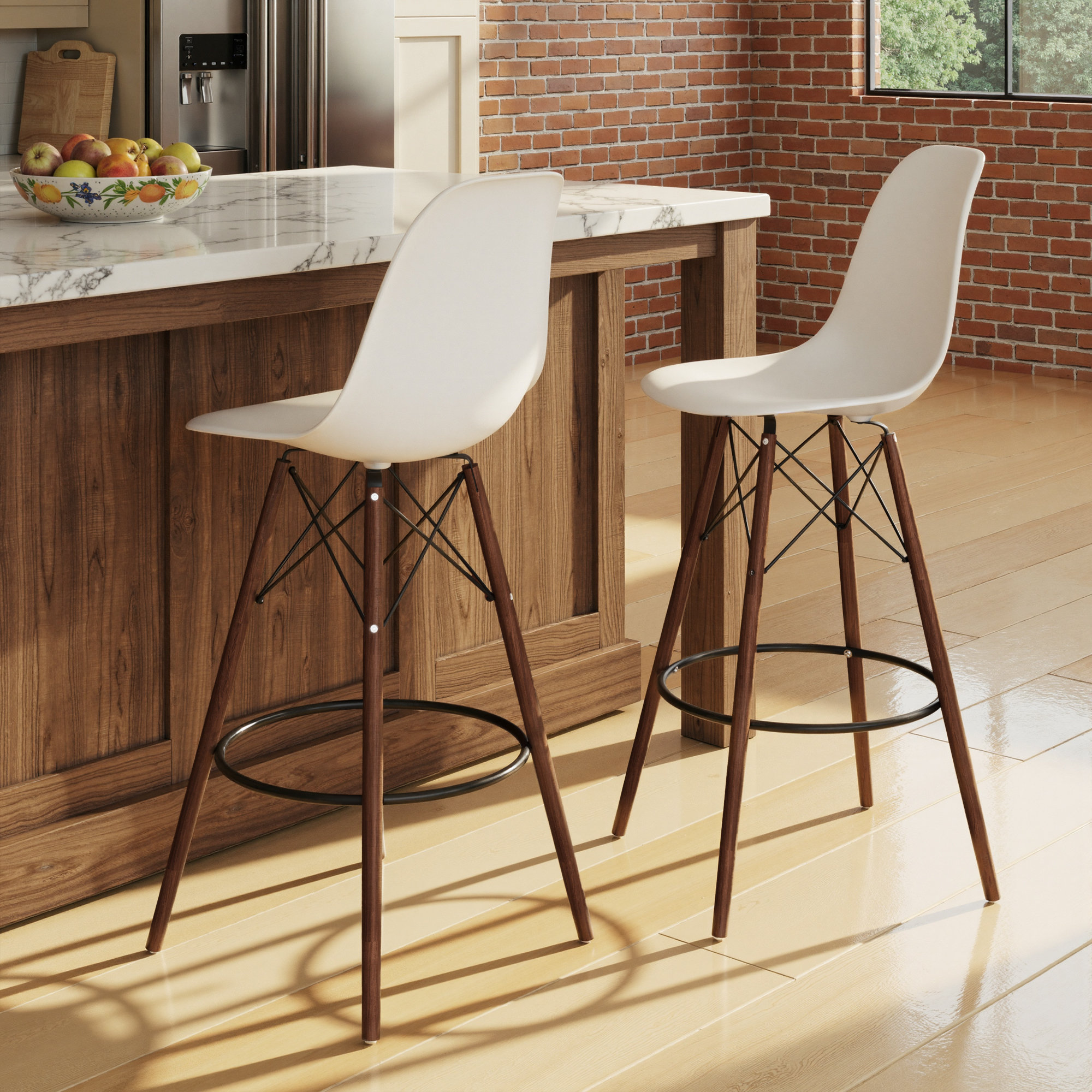 Jordan Bar & Counter Stool, Bar Stool (29.5" Seat Height), White/Walnut