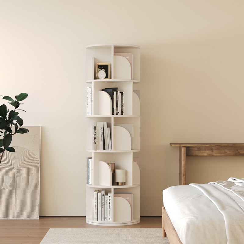 Rotating Bookshelf, 5 Tier Small Bookcase Corner Display Shelf For Small Space Wood Narrow Book Shelf Organizer For Living Room, White