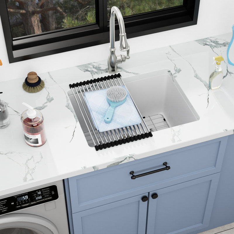 Quartz 24" L x 18" L x 12" D Undermount Utility Sink Deep Single Bowl Granite Composite Kitchen Sink, White