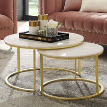 Bonnlo Faux Marble Gold Coffee Table, 41.7 Marble Coffee Table White and Gold Coffee Table Marble Top Coffee Table White Marble Coffee Table with Sto