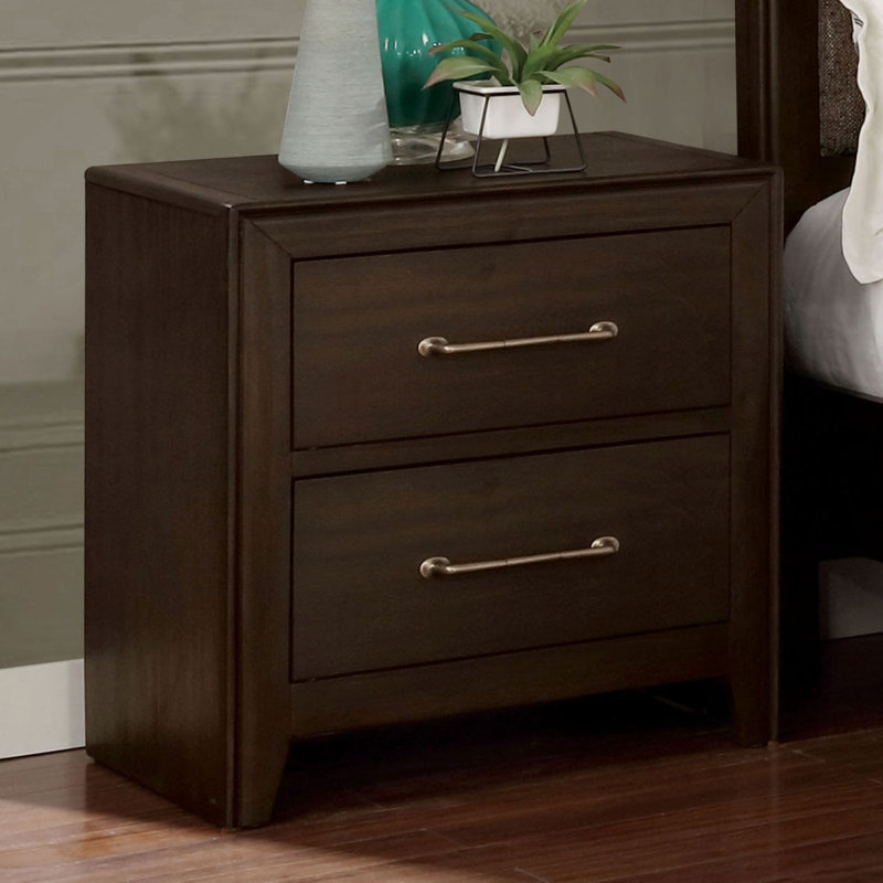 Table de chevet 1Pc avec table de chevet 2 tiroirs en bois massif nickel brossé
