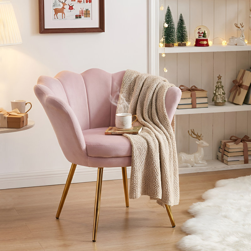 Dorval Upholstered Armchair, Light Pink Velvet