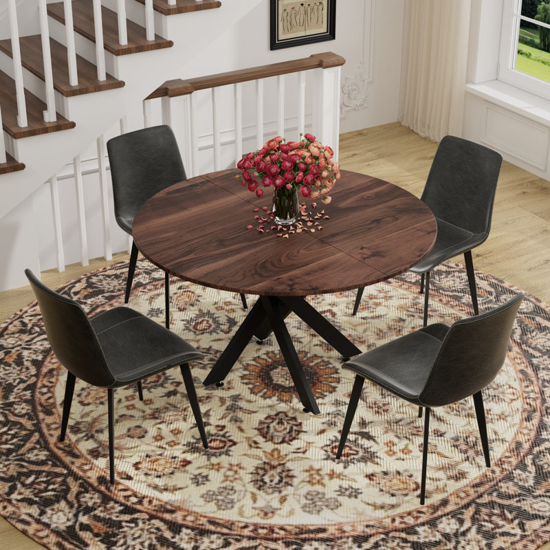 47"Round Modern Kitchen Dining Table Set With Dining Chair, Brown, Gray, 5