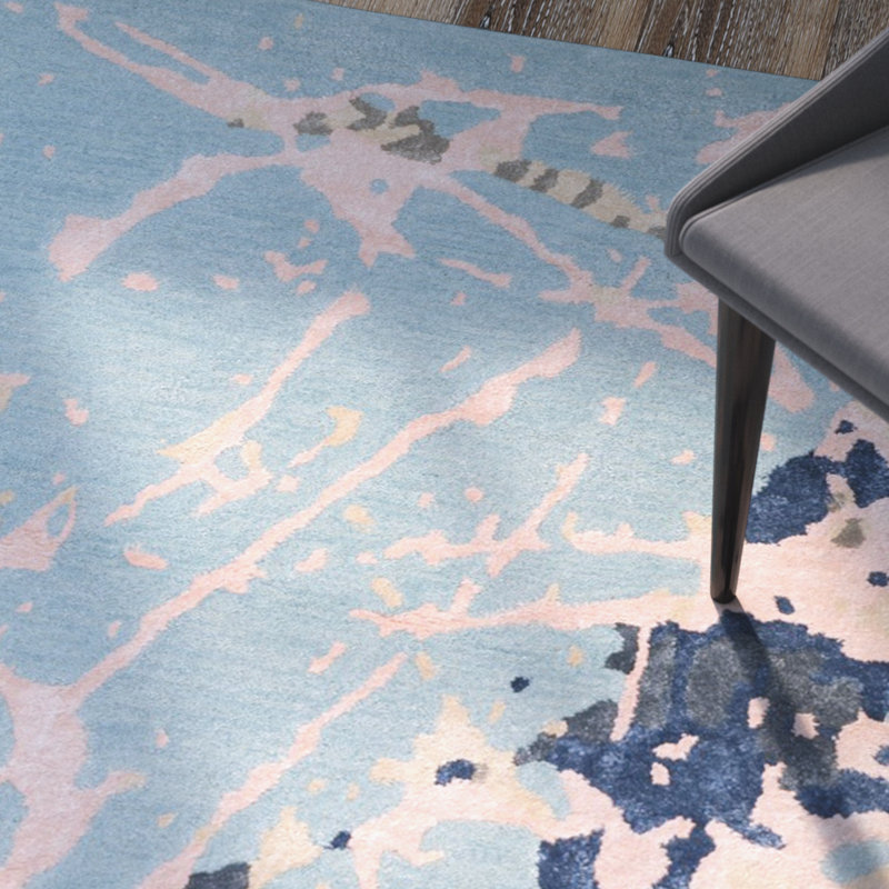 Tapis bleu / rose clair en laine touffeté à la main Amier, Rectangle 2 pi x 3 pi