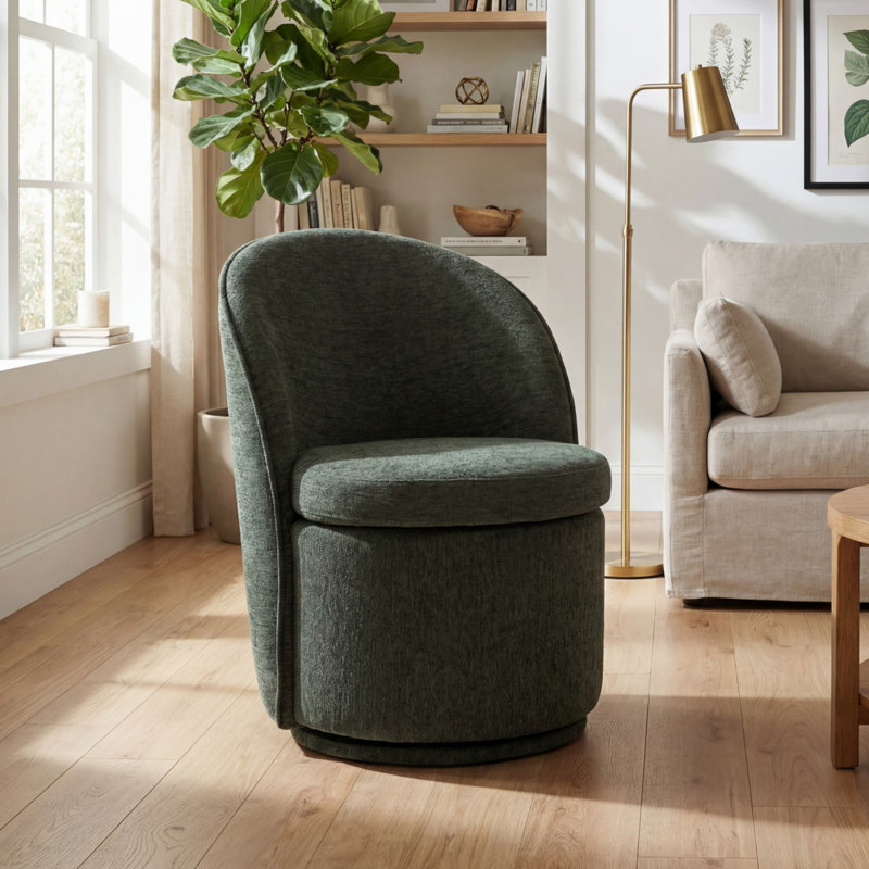 Fauteuil d'appoint pivotant avec dossier haut, Tissu vert