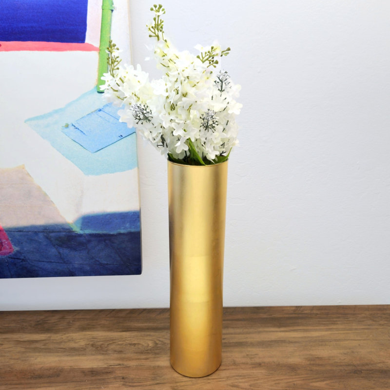 FLORA Solid Gilded Glass Cylinder Vase, Gold, Overall Height - 15.75''