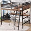 Lit mezzanine double en métal avec bureau, lit mezzanine en métal avec lumière DEL et station de charge, noir (date d’arrivée prévue le 2025/5/15)