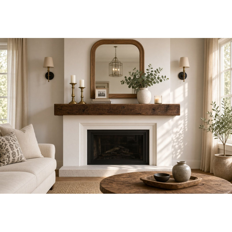 Manteau de cheminée Midwood Hand Ciselé rustique XL Fireplace, 8", Chêne rustique, l 60 po x P 8 po