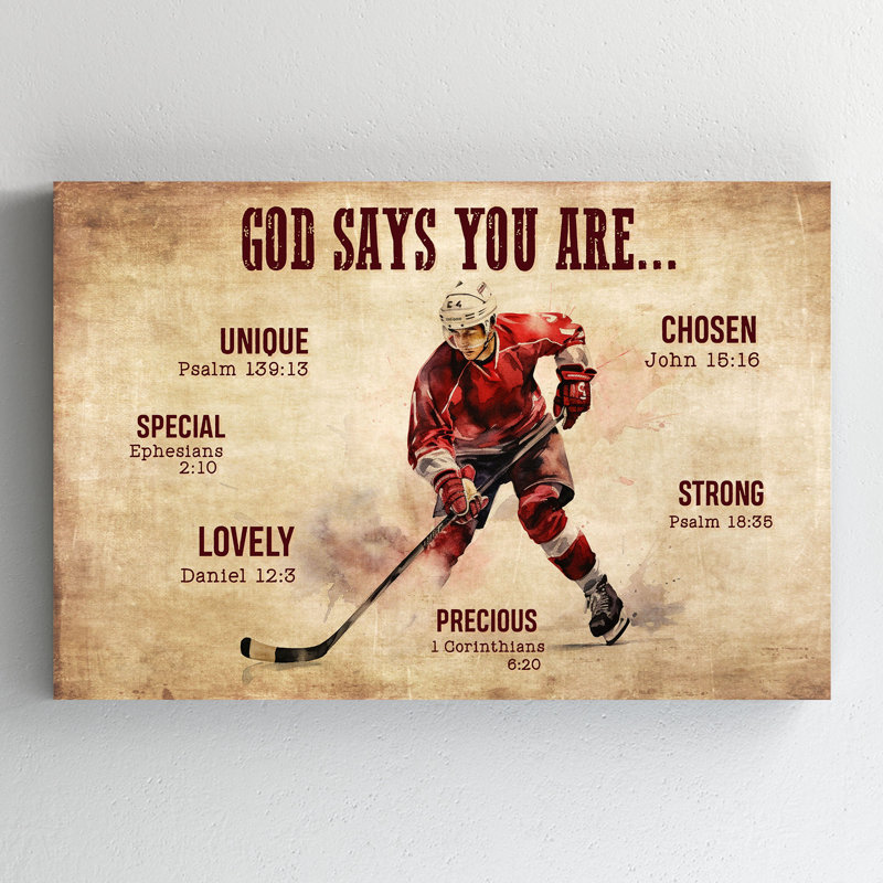 «Man Play Hockey - God Say You Are Unique Special Lovely», reproduction d'art graphique sur toile tendue