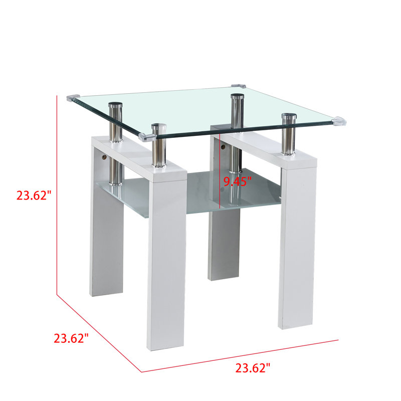 Perla Glass Top End Table, White