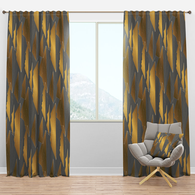 Golden Polygon Pattern - Abstract Curtain - Velvet Room darkening - 1 panel, 52"W x 63"L