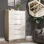 Commode 5 tiroirs avec miroir Highgloss, gris / crème-1139837416