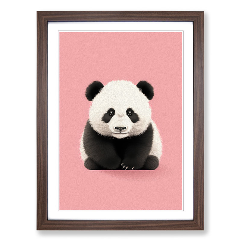 Panda Minimalism No.2 - Single Picture Frame Print on Wood, 34cm H x 25cm W x 2cm D, Walnut Framed