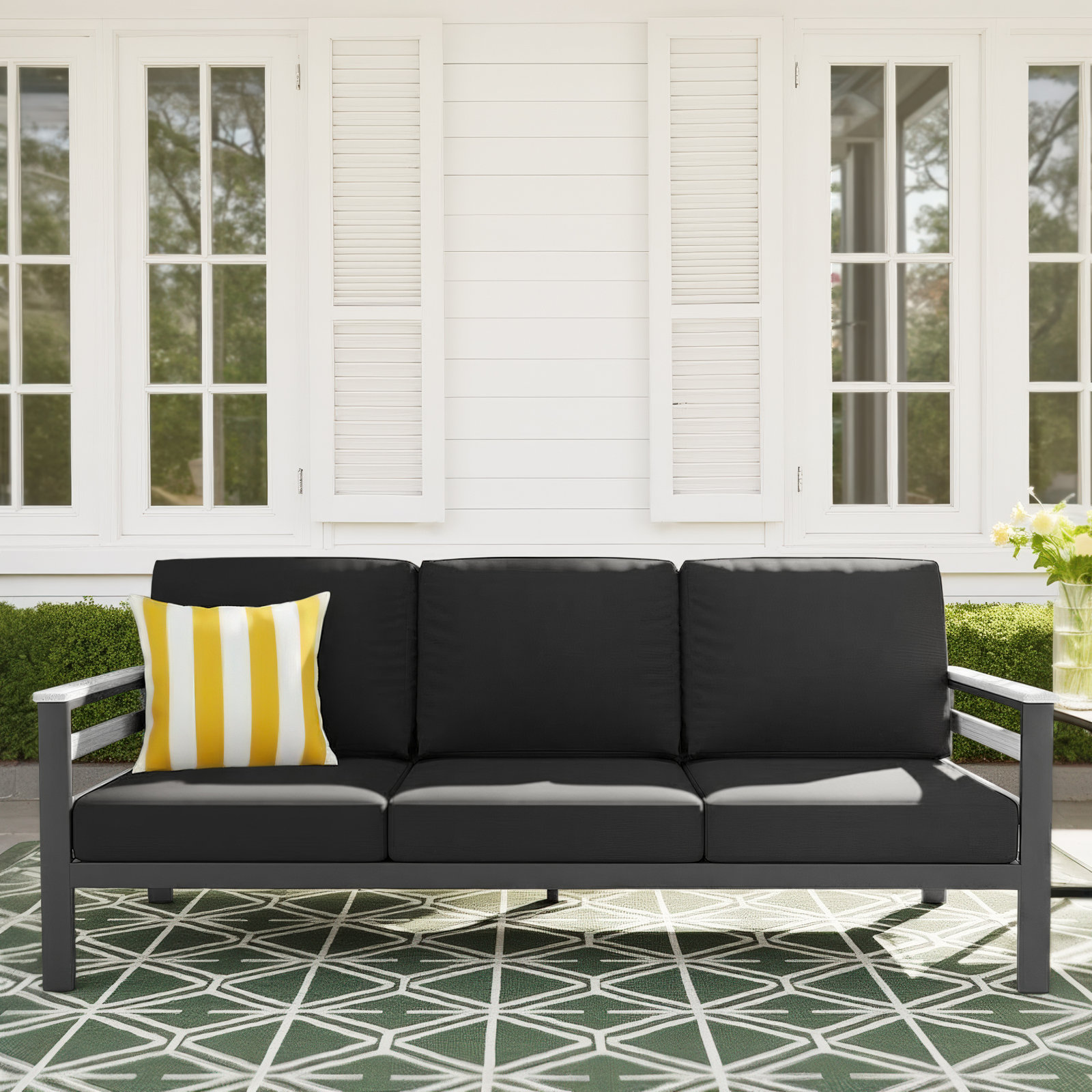 Townsend 80" Sunbrella® Patio Sofa, Seashell, Canvas Black Sunbrella® Canvas