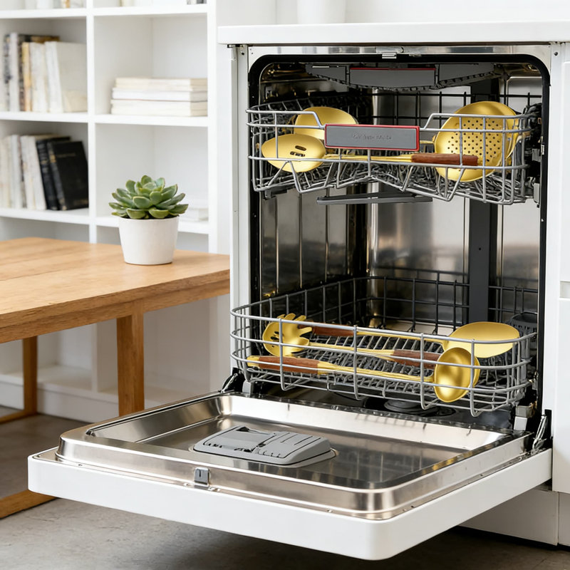 Ensemble d'ustensiles de cuisine 6 pièces en acier inoxydable avec poignée en bois Professional - Spatule, cuillère, louche, écumoire, cuillère à fentes, plat à pâtes pour cuisiner et servir