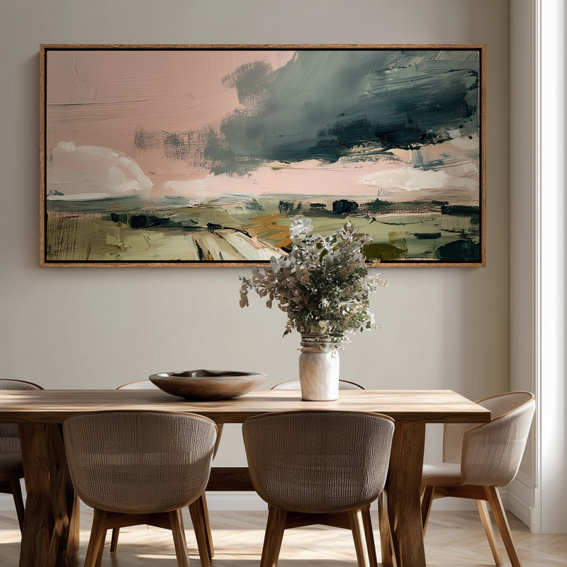 «Pink Sky Modern Landscape», impression sur toile, salon, Naturel, H 30 po x l 60 po