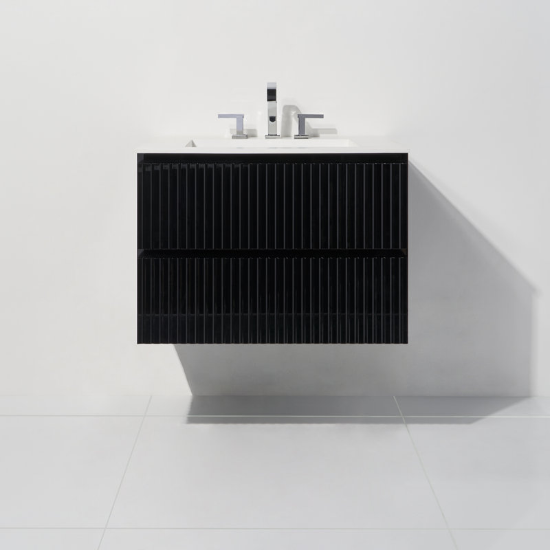 24" Wall-Mounted Single Bathroom Vanity Set, Black
