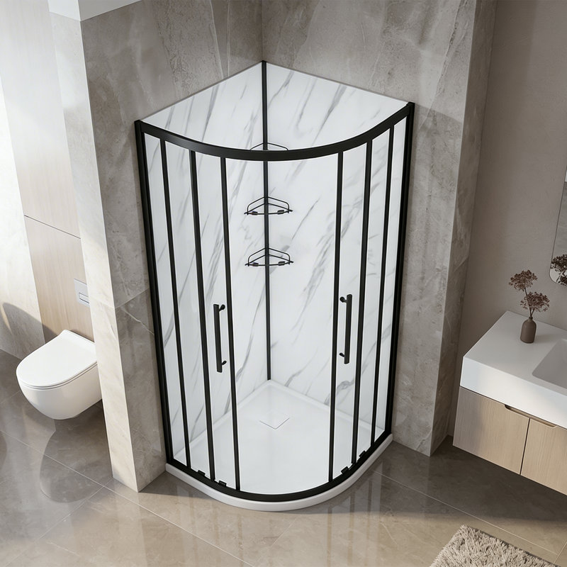 Dreamwerks Monaco 36"W x 36"D x 75"H Framed Round Shower Kit in Black